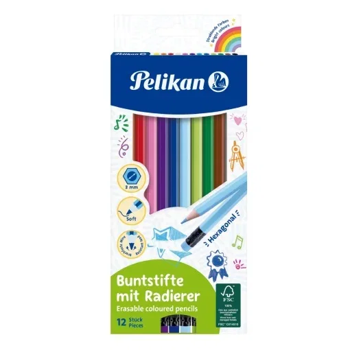 RECHIZITE SCOLARE IPB - Creioane Colorate Hexagonale cu Radieră Herlitz 12/Set 700689