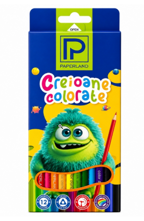 Creioane colorate - Set 12 Creioane Colorate Paperland PP-14100023 - Culori Vii Non-Toxice