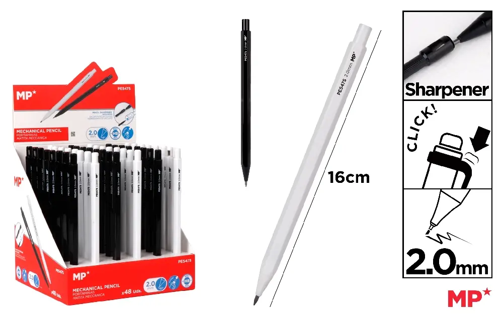 Creioane mecanice - CREION MECANIC IPB 2MM CU ASCUTITOARE ALB/NEGRU PE547S