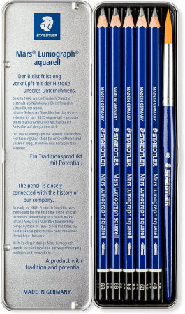 Creion Staedtler Mars Lumograph Aquarell 5/Set + Pensula 100A G6 [1]