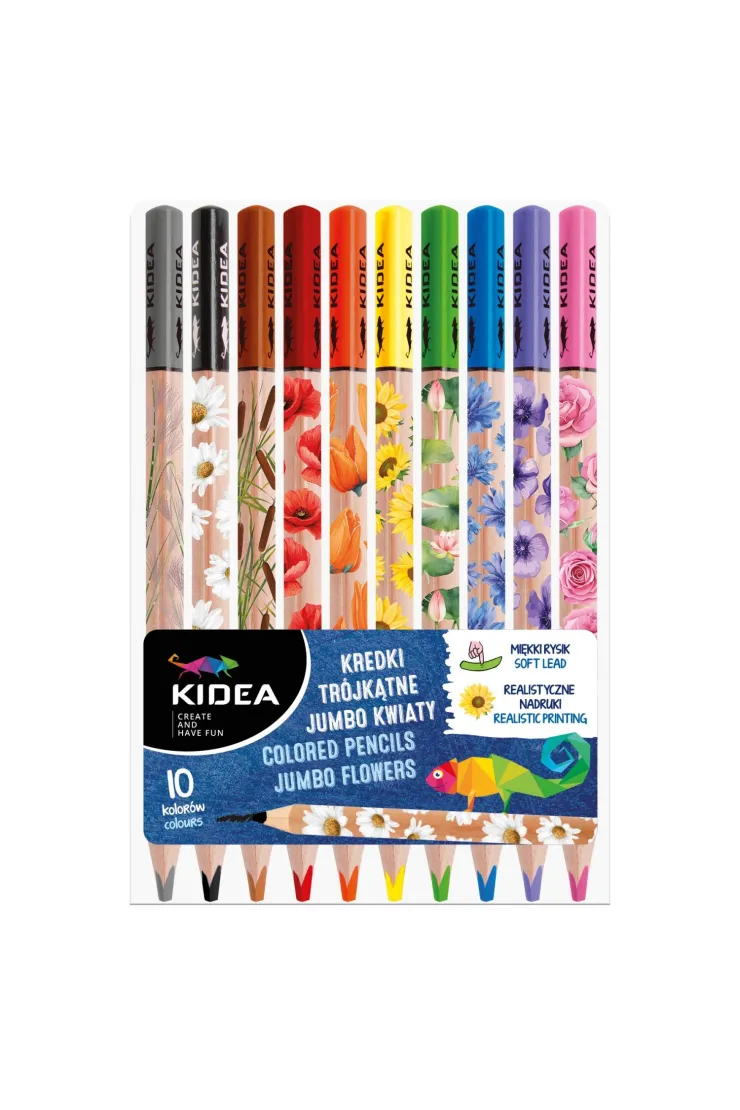 Creioane colorate - DE CREIOANE COLOR TRIUNGHIULARE 10/SET JUMBO FLORI KIDEA KTJK10KKA