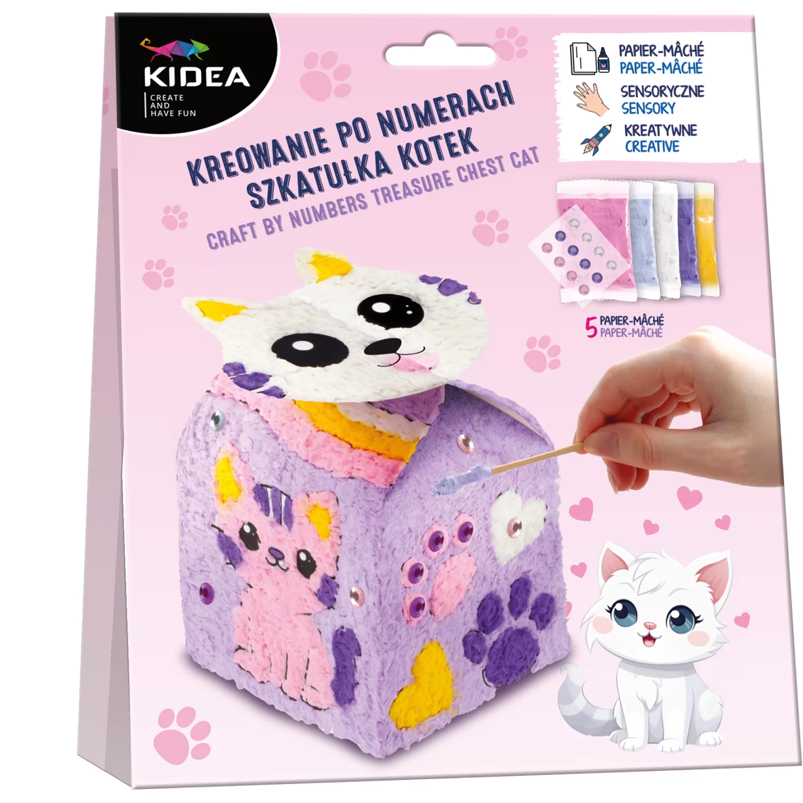 Seturi Creative pentru Copii - KIT CREATIV CUTIUTA PE NUMERE, PISICUTA, PAPIER MACHE KIDEA KNSZKKA