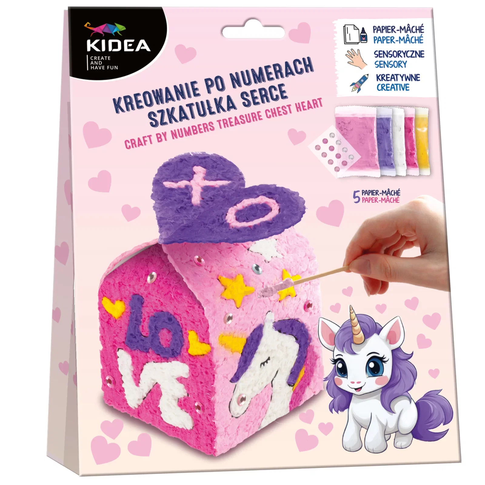 Seturi Creative pentru Copii - KIT CREATIV CUTIUTA PE NUMERE, UNICORN, PAPIER MACHE KIDEA KNSZSKA