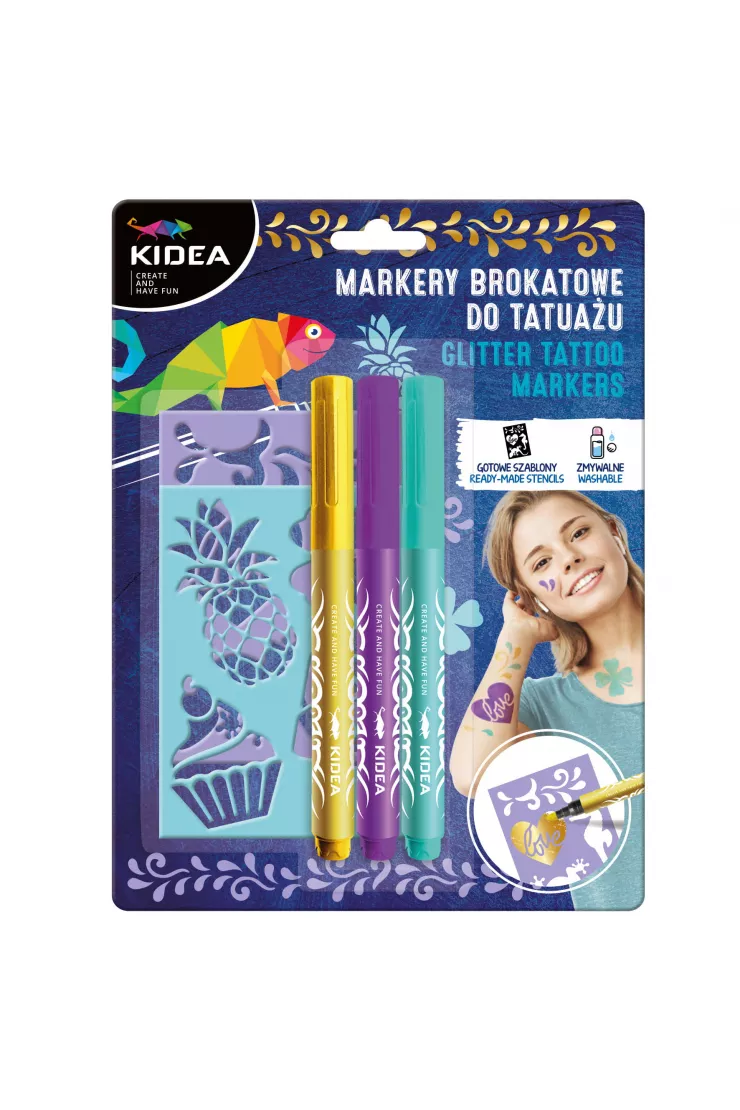 ARTICOLE COPII - DE MARKERE PENTRU TATUAJE 3 CULORI/SET + 2 SABLOANE KIDEA MTASKA