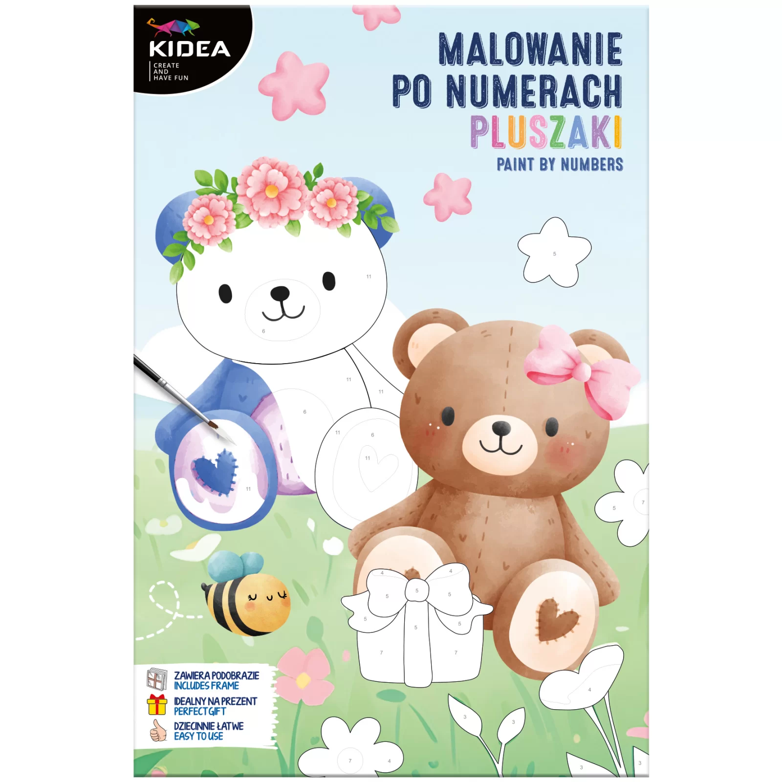 Carti de Colorat pentru copii - DE SET PICTURA PE NUMERE 30x20CM CU PENSULA URSULET, PASARI PLUS KIDEA OMNMIKA