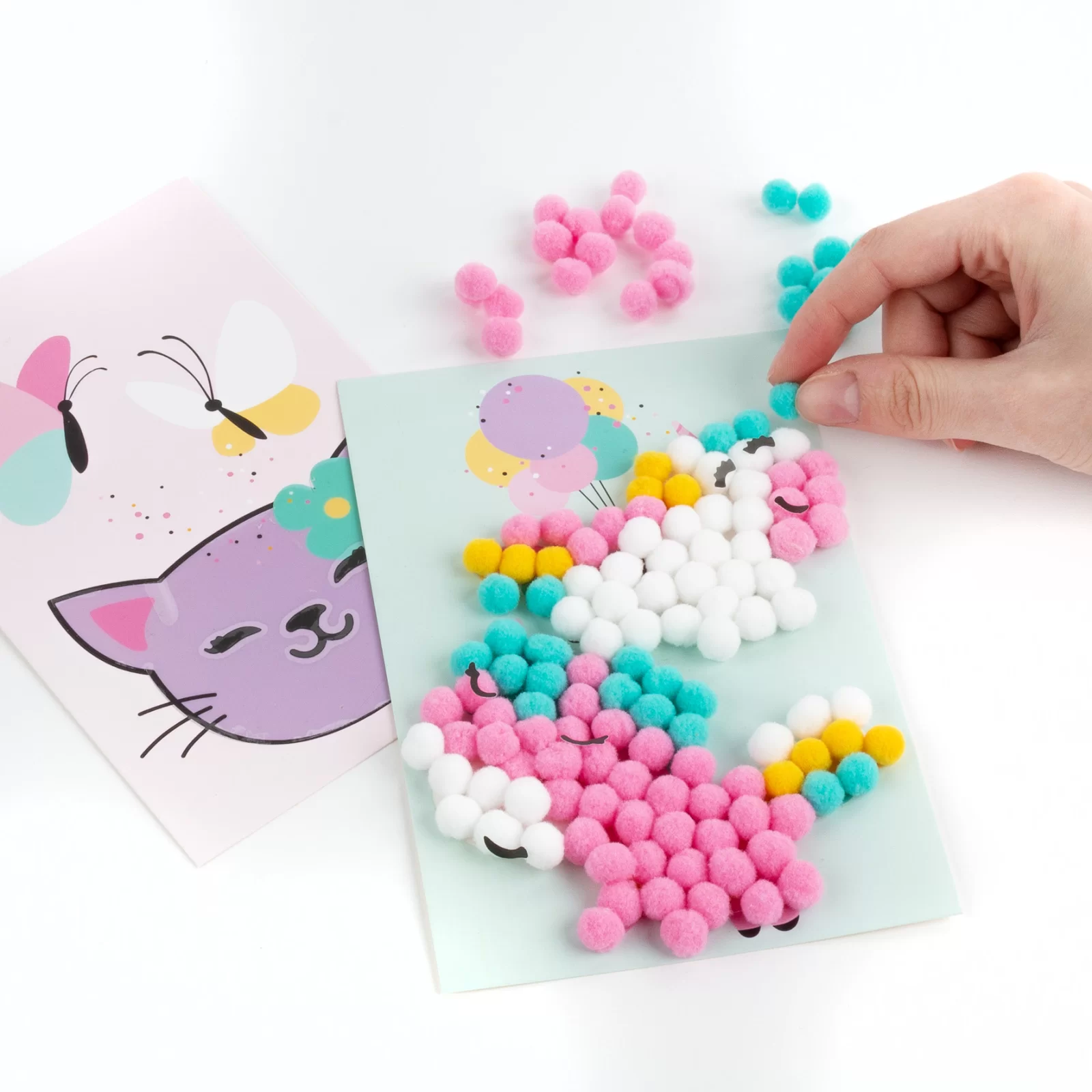 SET CREATIV CU STICKERE SI POMPOM UNICORN SI PISICUTA KIDEA POWUKA [1]
