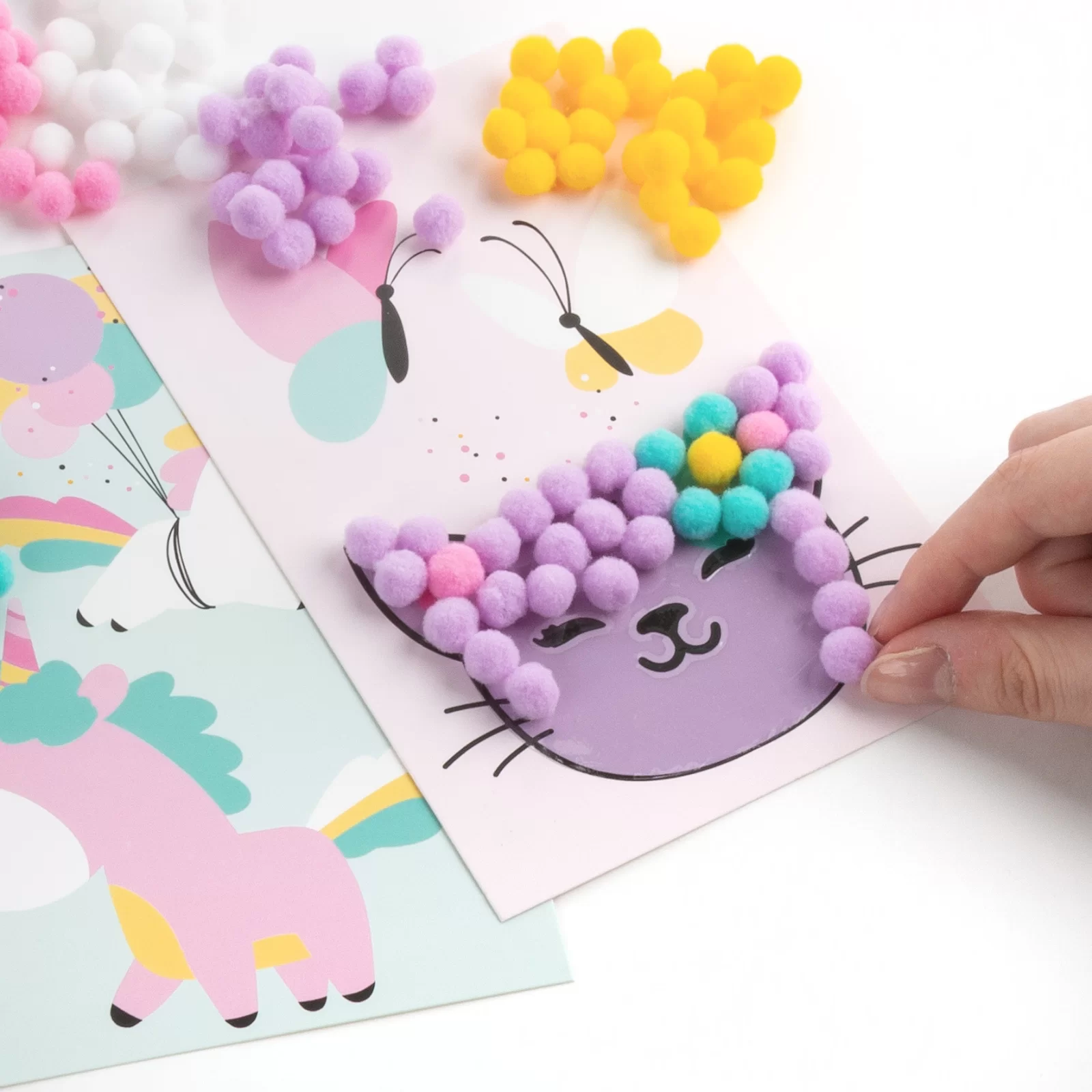SET CREATIV CU STICKERE SI POMPOM UNICORN SI PISICUTA KIDEA POWUKA [4]