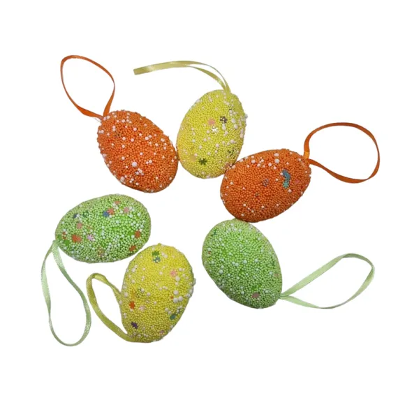 Ouă Decorative de Paște - DECORATIUNE PASTE OUA COLORATE DIN POLISTIREN CU AGATATOARE 6/SET