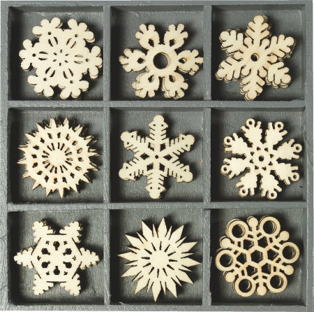 Decoratiuni Craciun - DECORATIUNI LEMN CRACIUN CRISTALE DE GHEATA 45 piese, 9 modele, 3cm 18521023