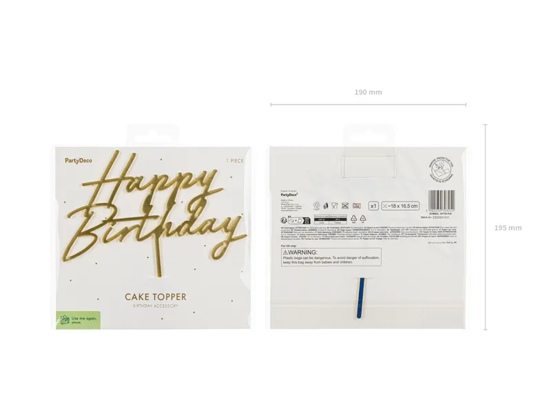 Topper Tort Acrilic Happy Birthday Gold 18x16.5cm [3]
