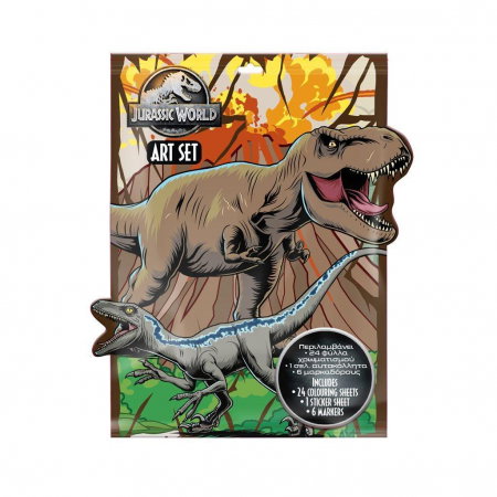 Carti de Colorat pentru copii - DIA CARTE COLORAT 24F CU STICKERE SI 6 MINI MARKERE JURASSIC WORLD 570967