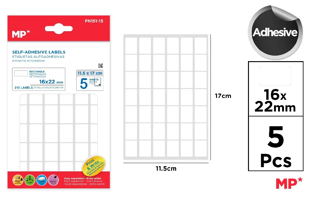 HARTIE PRODUSE DIN HARTIE - ETICHETE ADEZIVE IPB 16*22MM 5 COLI/SET 210 BUCATI PN151-15