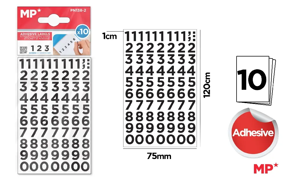 Materiale Didactice - ETICHETE ADEZIVE IPB 1CM 10 COLI CIFRE NEGRE PN138-2