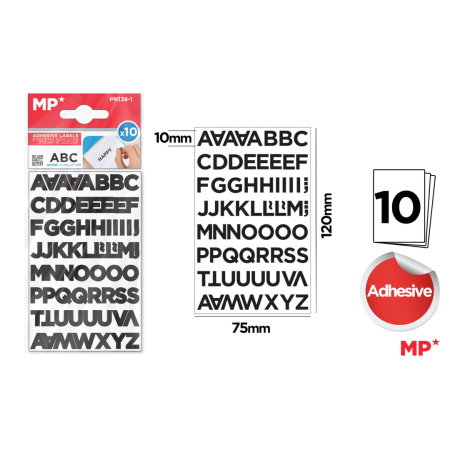 Stickere scolare - Etichete Adezive IPB 1cm 10 Coli Litere Negre PN138-1