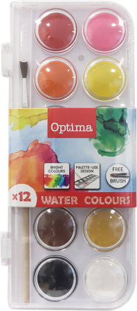 Acuarele - Acuarele cu Pensulă 12 Culori Set Optima 100017