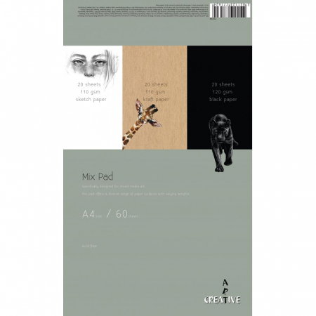 Blocuri de desen - EU BLOC SCHITE ART CREATIVE MIX A4 110G-120G 60 FILE, ALB, KRAFT, NEGRU 75328