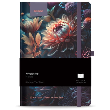 Agende nedatate - NOTES A6 96 FILE, CU ELASTIC, LINII, STREET BLOSSOM FLOWERS 778088