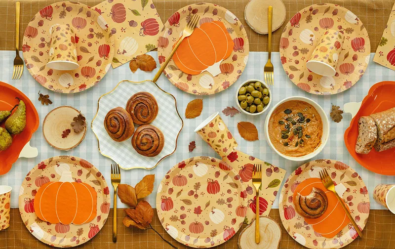 Farfurii Carton Pumpkins and acorns 23cm Orange 6/set TPP121 [6]