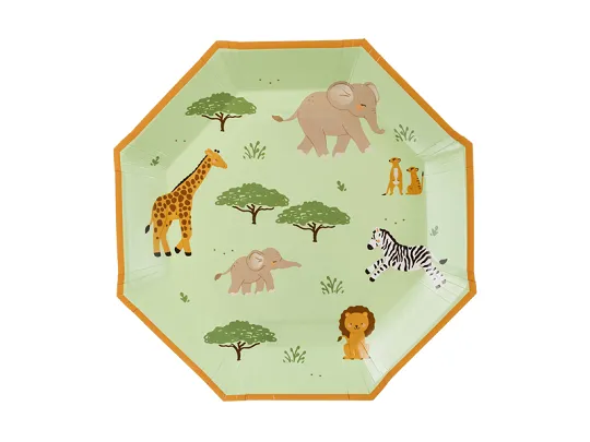 ARTICOLE PARTY - Set 6 Farfurii Carton Safari 23cm Verde/Portocaliu TPP116