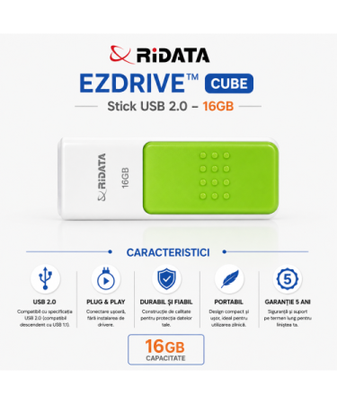 Stick USB 2.0 RiDATA EZDrive Cube 16GB Alb-Verde 94923 [1]