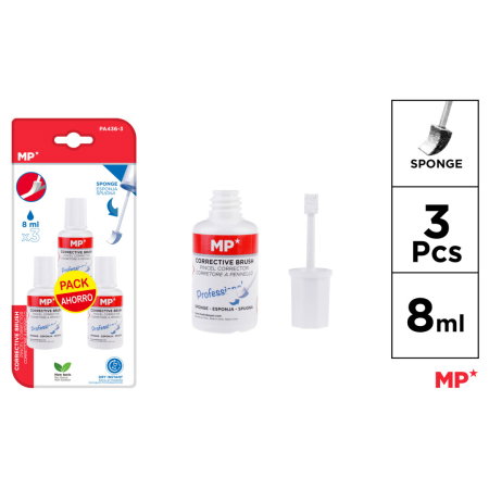 Corector fluid cu pasta corectoare - Set 3 Fluide Corectoare cu Burete MP 8ml PA436-3