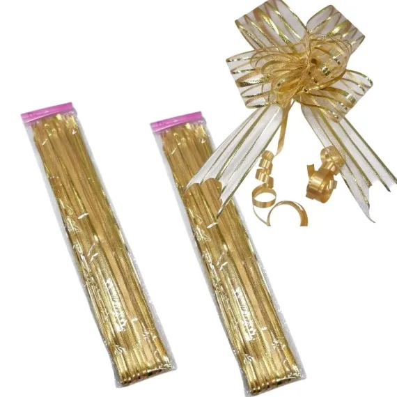 Accesorii decorative pentru flori - FUNDITE ORGANZA PENTRU CADOURI SI DECORATIUNI 5*74 CM 10/SET GOLD BJ-FUNDE08