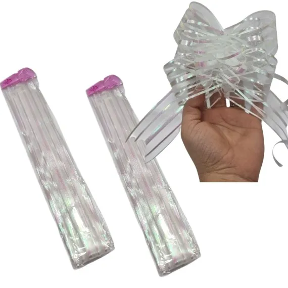 Accesorii decorative pentru flori - FUNDITE ORGANZA PENTRU CADOURI SI DECORATIUNI 5*74 CM 10/SET SILVER  BJ-FUNDE05