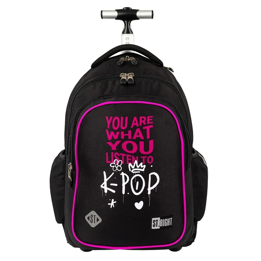 Ghiozdane, Rucsacuri, Trolere - Ghiozdan troler St.Right K-Pop Rhythm impermeabil, ergonomic și rezistent, cu 4 compartimente, pentru clasele 2, 3, 4 și 5-8, disponibil pe IPB.