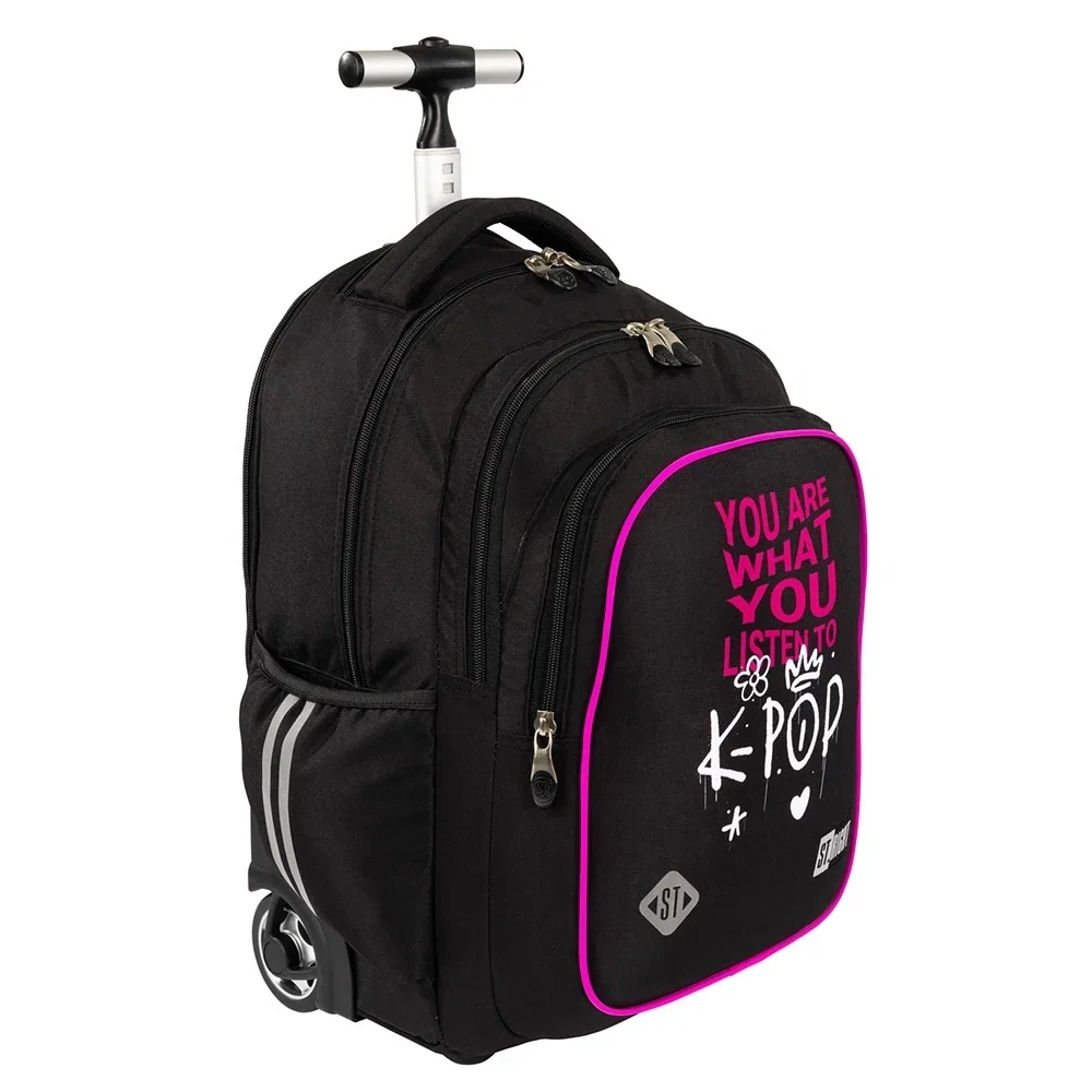 Ghiozdane, Rucsacuri, Trolere - Ghiozdan troler St.Right K-Pop Rhythm impermeabil, ergonomic și rezistent, cu 4 compartimente, pentru clasele 2, 3, 4 și 5-8, disponibil pe IPB.