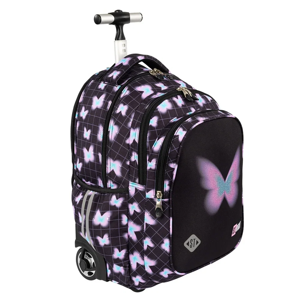 Ghiozdane, Rucsacuri, Trolere - Ghiozdan troler St.Right Pastel Butterfly impermeabil, culoare pastel cu fluturi