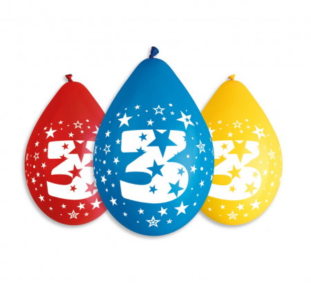 Baloane latex - GOD BALOANE LATEX GEMAR DIGIT overprint ''3'', 30cm, hanging balloon, 5/set GS110/3W
