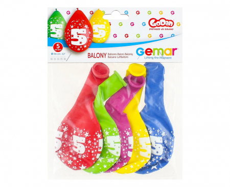 GOD BALOANE LATEX GEMAR DIGIT overprint ''5'', 30cm, hanging balloon, 5/set GS110/5W [1]