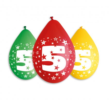 Baloane latex - GOD BALOANE LATEX GEMAR DIGIT overprint ''5'', 30cm, hanging balloon, 5/set GS110/5W