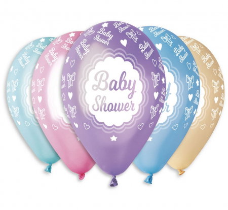 Baloane latex - GOD BALOANE Premium Balloons "Baby Shower", metallic, 30cm 5/set GMS110/P482