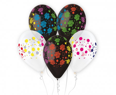 Baloane latex - GOD BALOANE Premium helium balloons, Birthday Dots, 33cm, 5/set GS120/UGR