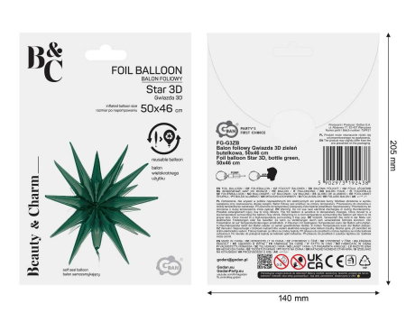 BALON FOLIE ALUMINIU Star 3D, bottle-green, 50cm FG-G3ZB [3]