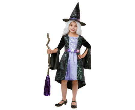 DE SEZON - COSTUM PENTRU COPII 120/130CM VRAJITOARE, NEGRU-VIOLET SL-CZAM