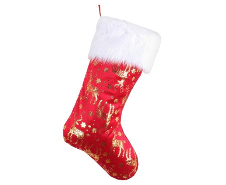 Diverse Articole de Craciun - DECORATIUNE CRACIUN SOSETA Christmas sock, red, with gold reindeer, 49cm NW-SKCZ