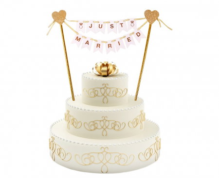 Decoratiuni/ Lumanari Tort/ Briose - GOD DECORATIUNI PENTRU TORT W&C Just Married, 25cm QT-DTJM