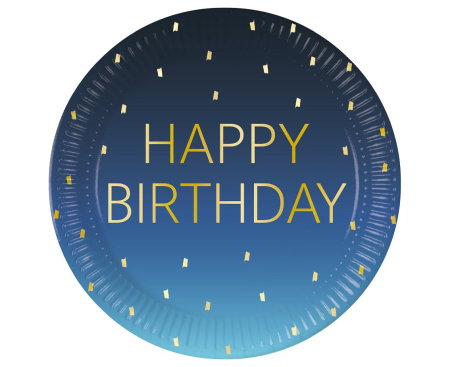 ARTICOLE PARTY - FARFURII CARTON Blue Happy Birthday, Decorata, FSC, 23cm, 8/set 96620