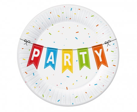 Farfurii/ Pahare/ Servetele/ Paie/ Tacamuri/ Fete masa - GOD FARFURII CARTON Colorful Party, 18cm 6/set PM-TPA1