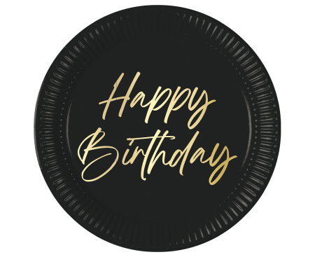 Farfurii/ Pahare/ Servetele/ Paie/ Tacamuri/ Fete masa - FARFURII CARTON Elegant Happy Birthday, Decorata, FSC, 23cm, 8/set 96613