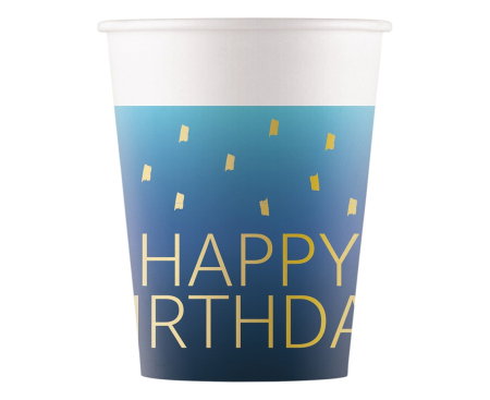 Happy birday "elegant" - PAHARE CARTON Blue Happy Birthday, Decorata, FSC, 200ml, 8/set 96621