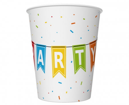 Farfurii/ Pahare/ Servetele/ Paie/ Tacamuri/ Fete masa - GOD PAHARE CARTON Colorful Party, 250ml, 6/set PM-KPA1