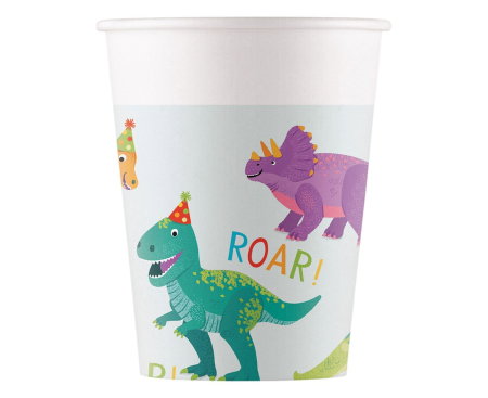 Farfurii/ Pahare/ Servetele/ Paie/ Tacamuri/ Fete masa - PAHARE CARTON Dino Party FSC, Decorata Party, 200ml, 8/set 97975PR