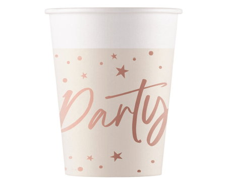 Farfurii/ Pahare/ Servetele/ Paie/ Tacamuri/ Fete masa - PAHARE CARTON Rose Gold Party, Decorata, FSC, 200ml, 8/set 96630