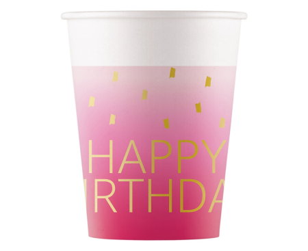 Happy birday "elegant" - PAHARE CARTON Pink Happy Birthday, Decorata, FSC, 200ml, 8/set 96624