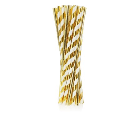 Servetele/ Farfurii/ Pahare/ Paie Craciun - PAIE DIN HARTIE PENTRU BAUTURI gold, mix of two designs, 19.7cm 24/set RP-ZLM2