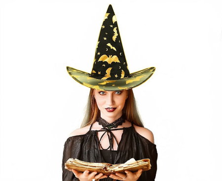 Halloween - PALARIE VRAJITOARE NEAGRA CU IMPRIMEU AURIU YH-KCZA