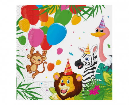 Farfurii/ Pahare/ Servetele/ Paie/ Tacamuri/ Fete masa - GOD SERVETELE 33*33CM 20/SET JUNGLE BALLOONS FSC 93782